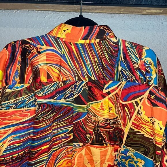 KAI Clothing Hypnotik Wave Ocean Outrigger Hawaiian Made Aloha Popover Shirt 3XL - Picture 7 of 14